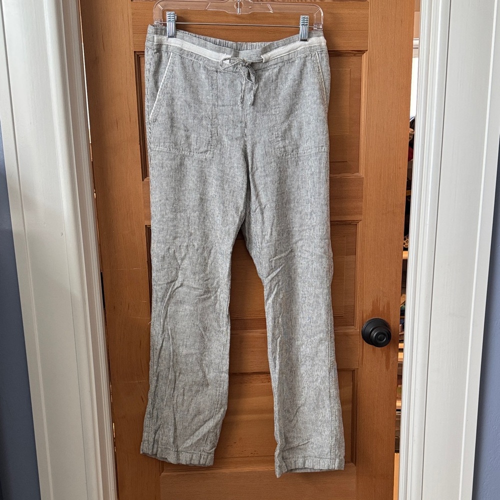 Light Gray Linen-Blend Drawstring Pants